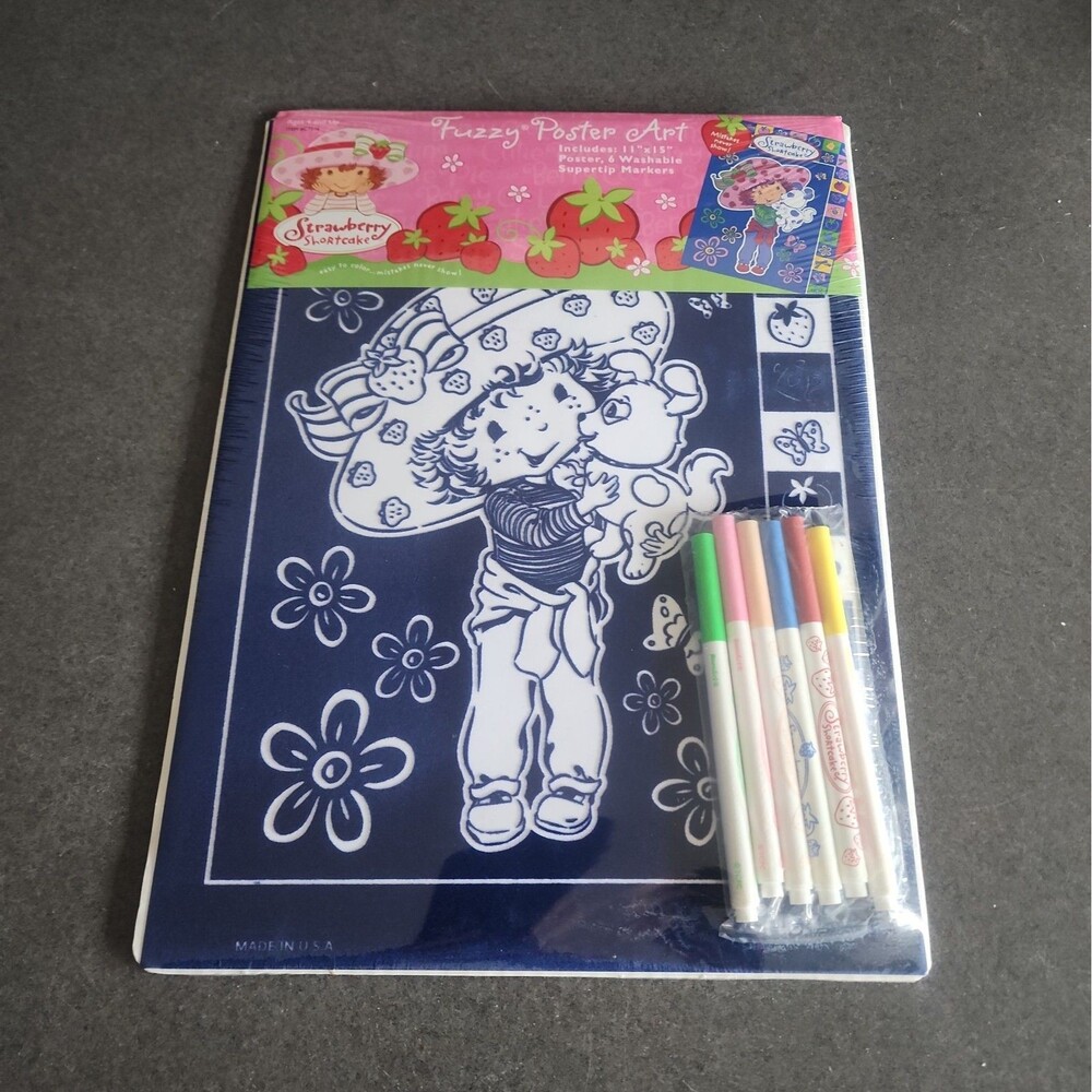 Vintage 2003 Rose Art Strawberry Shortcake Fuzzy Poster Art Kit - New Sealed NIP